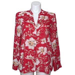 Karl Lagerfeld Multicolored Floral Blouse, Long Sleeves Roll Tab Women's Size XL